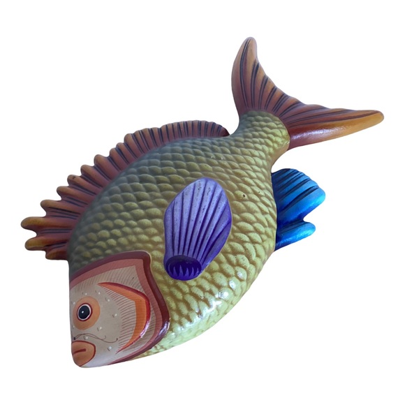 Tonala Signed E. Alvarez Hand Painted Tropical Fish Wall Decor Mexico Pottery - Picture 5 of 15